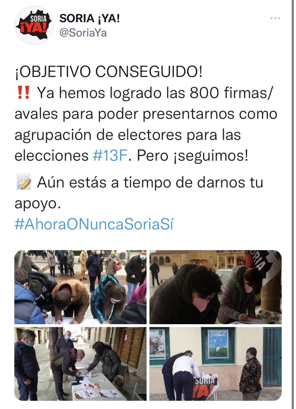 Soria ¡Ya! reúne las 800 firmas para la cita electoral