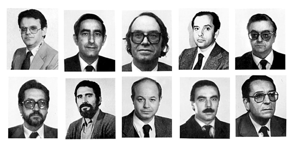 Diputados de CyL presentes el 22 de febrero de 1983 en la aprobación del Estatuto. De izq, a dcha. y de arr. a abj: Juan Muñoz; Demetrio Madrid; Federico Sanz; José María Aznar; y Modesto Fraile.