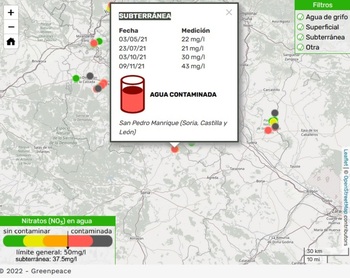 Greenpeace detecta nitratos en el agua de San Pedro Manrique