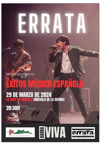 El grupo Errata actuará el 29 de marzo en Arévalo de la Sierra